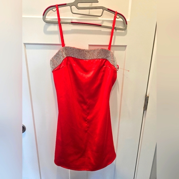 vestique Dresses & Skirts - NWT Vestique Ruby Red Rhinestone Trim Mini Dress Size L